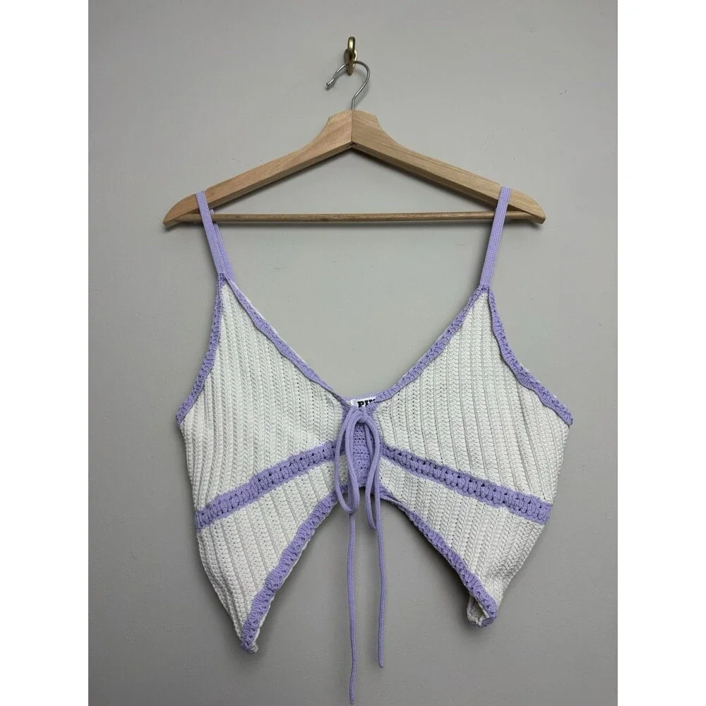 Victoria's Secret PINK Crochet Short Set Size 2XL Cream Purple Knit - Picture 3 of 10